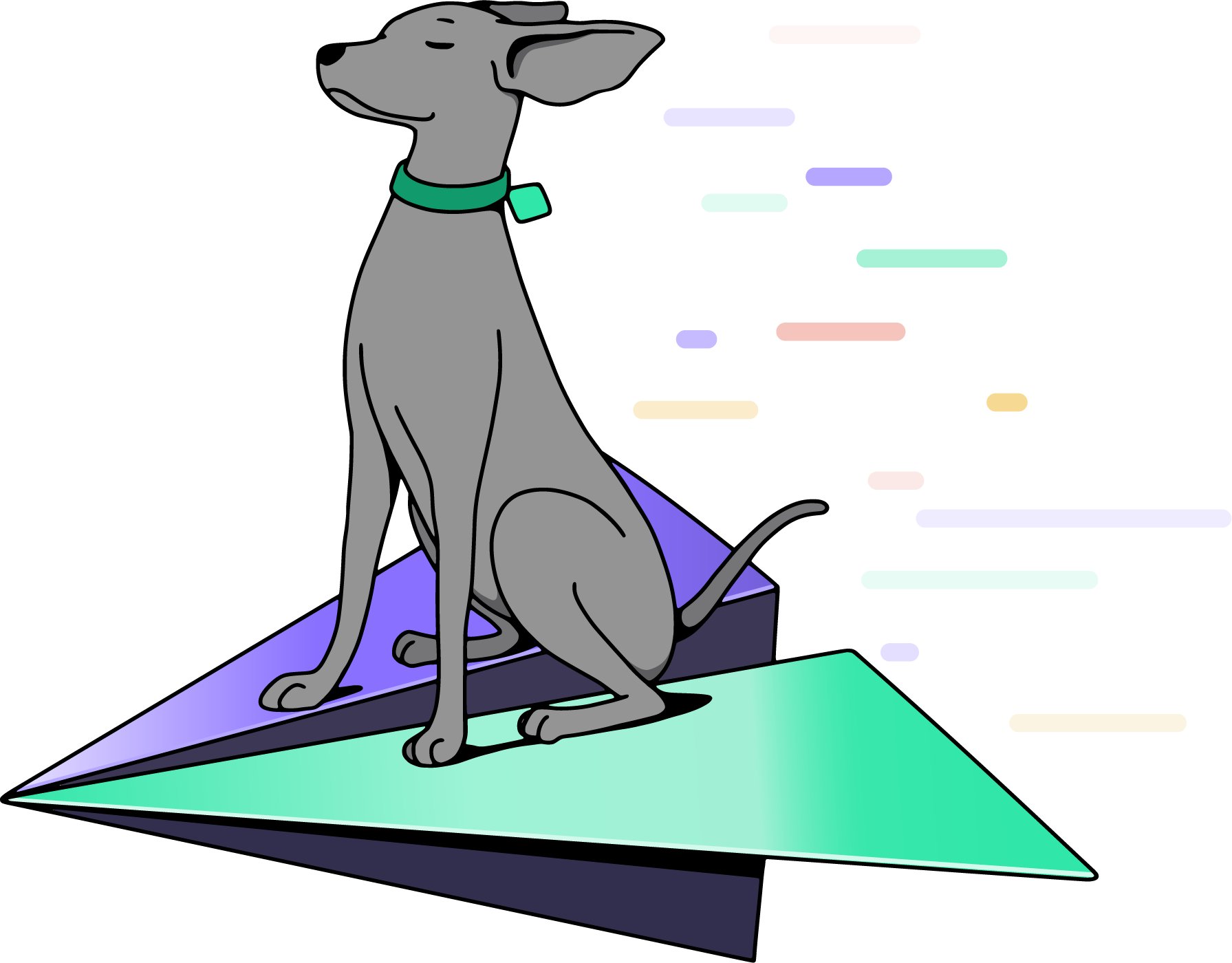 Pointer dog on paper airplane